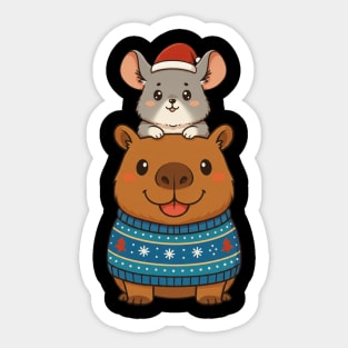 Funny Capybara Chinchilla Christmas Outfit Xmas Boys Girls Sticker